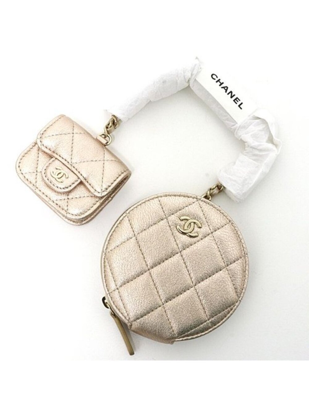 Chanel Coin Case &airpods Years CC Logo Quilted Gold